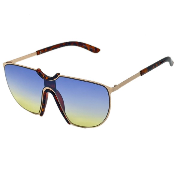 Shield Sunglasses Blue Yellow‎ Gradient Lens Gold Frame Fashion Sunglasses Gafas - Picture 2 of 4